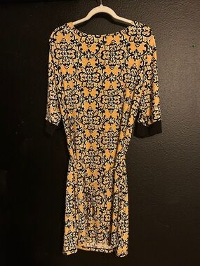 Liz Claiborne Yellow Floral Medallion Tie-Waist Midi Dress